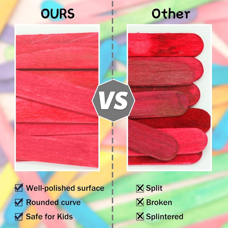 WISYOK 240 Pcs Red Popsicle Sticks for Crafts, 4.5 Inch Christmas Wooden Craft Sticks, Ice Cream Sticks, Christmas Valentines Day Crafts, Great for DIY Creative Designs and Children Education - Image 4